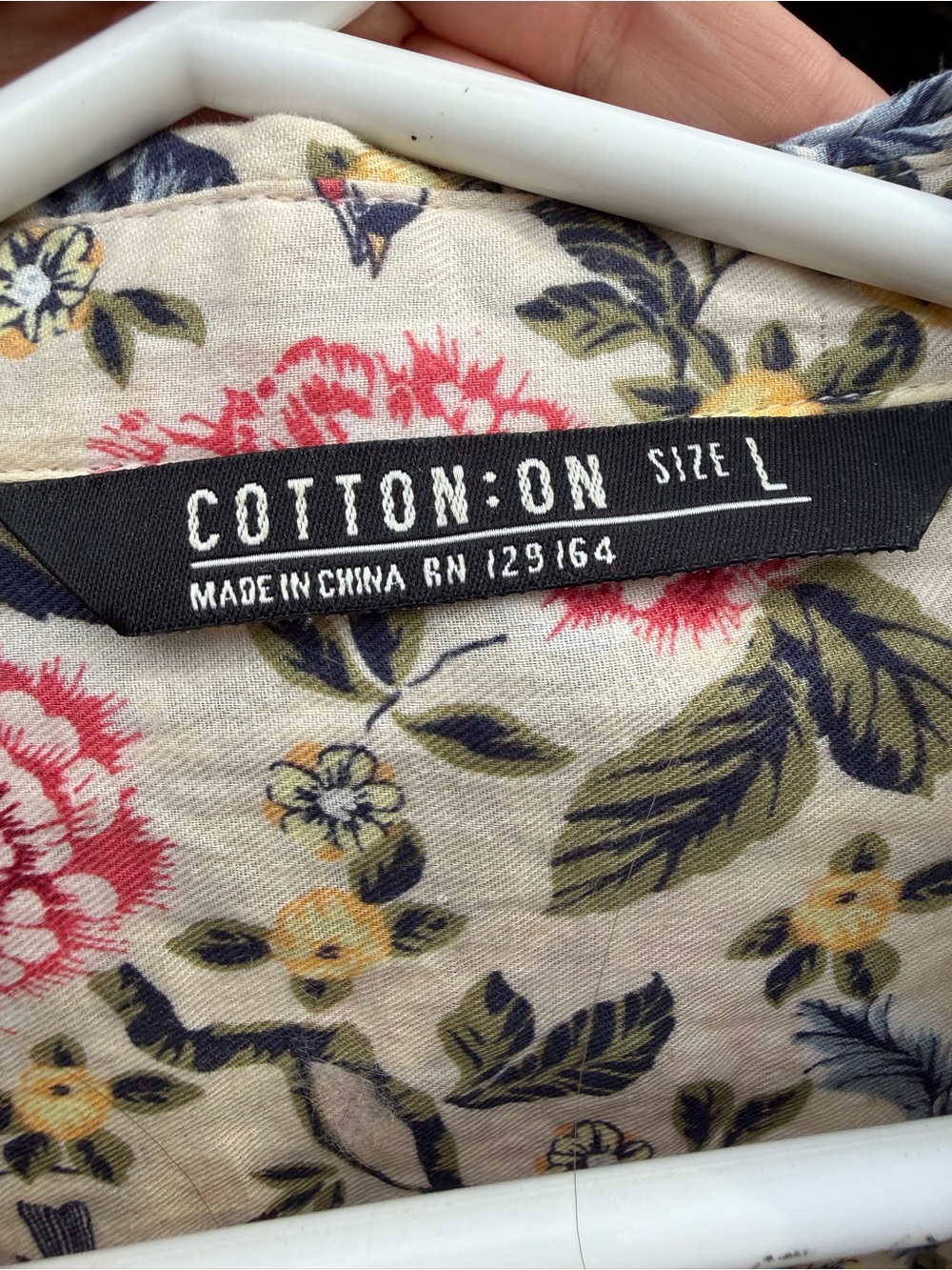 Cotton On Cream Floral Button-Up with Pink & Blue Accents - Picture 7 of 7